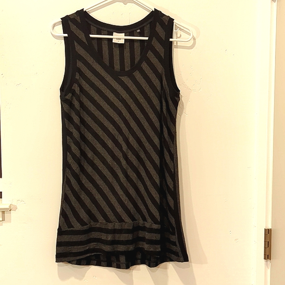 CAbi Align tank Gray/black stripe tunic length Size S EUC